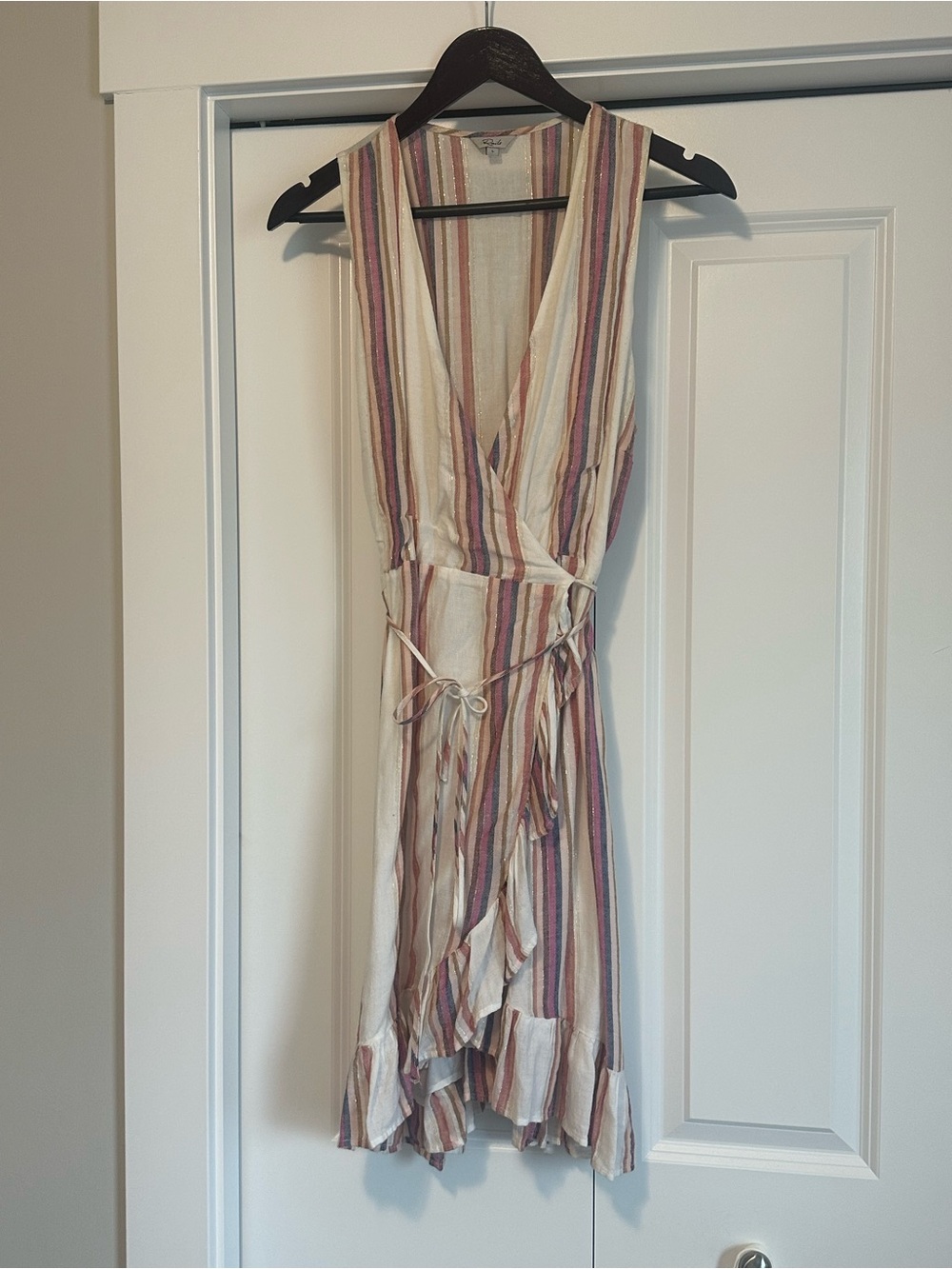 Rails Sleeveless Striped Wrap Dress in Cream and Pink